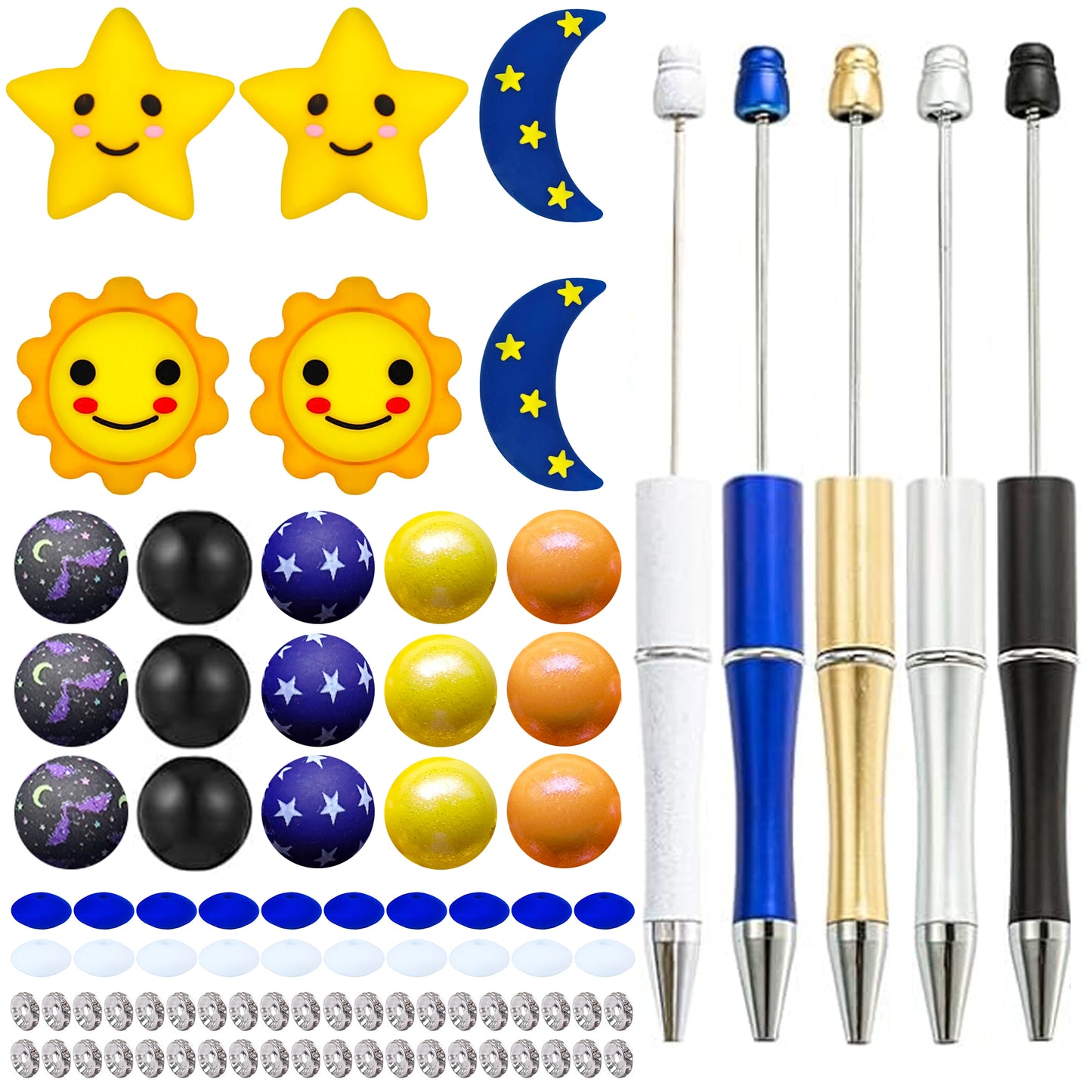 86Pcs Moon Star Sun Assorted Loose Bead Pen Kit
