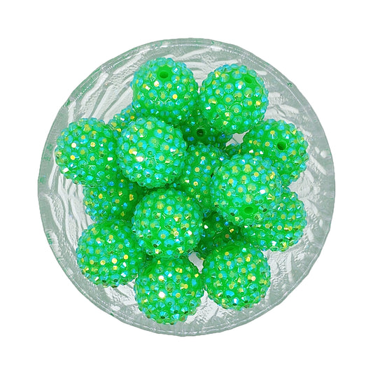 20mm Fluorescent Green Rhinestone Bubblegum Acrylic Beads