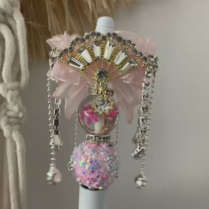 Fancy Fan Sparkle Rhinesone Tassel Bowknot Lace Dangly Beads