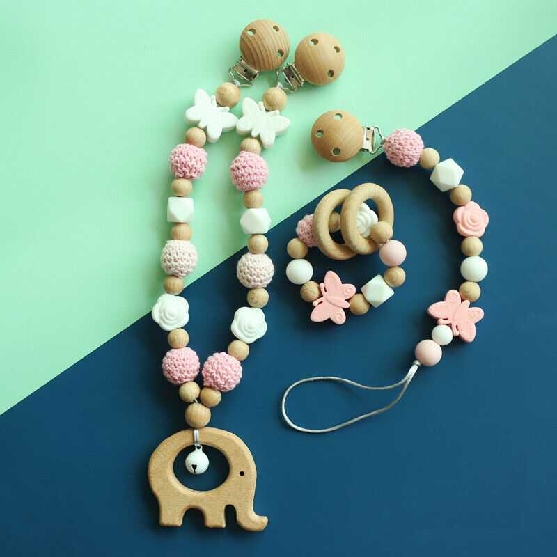 Elephant Star Teether Pram Garland Pacifier Clip Bracelet Set