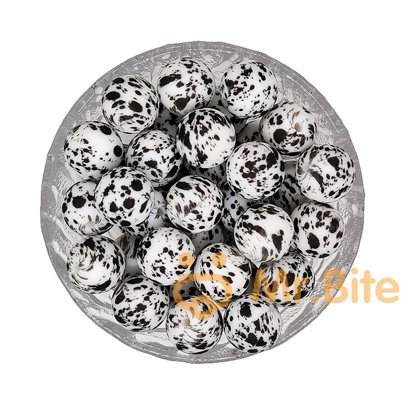 15mm Black Splatter Silicone Beads - Round