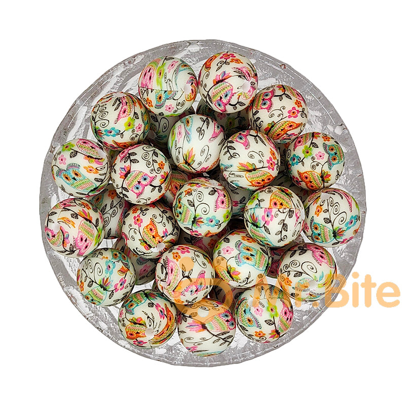 15mm Colored Owl Silicone Beads - Round