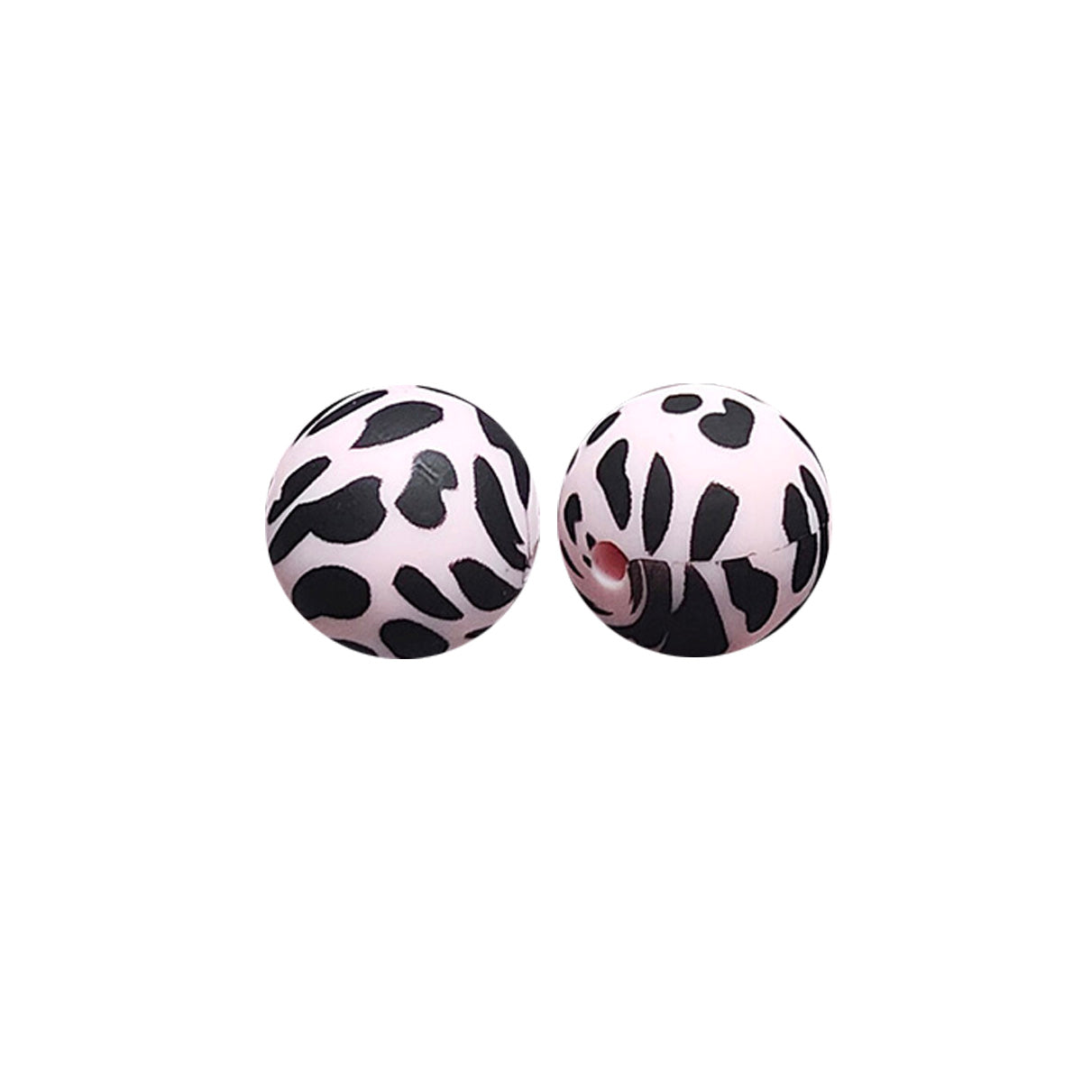 12/15mm Pink Cow Print Silicone Beads - Round - #132