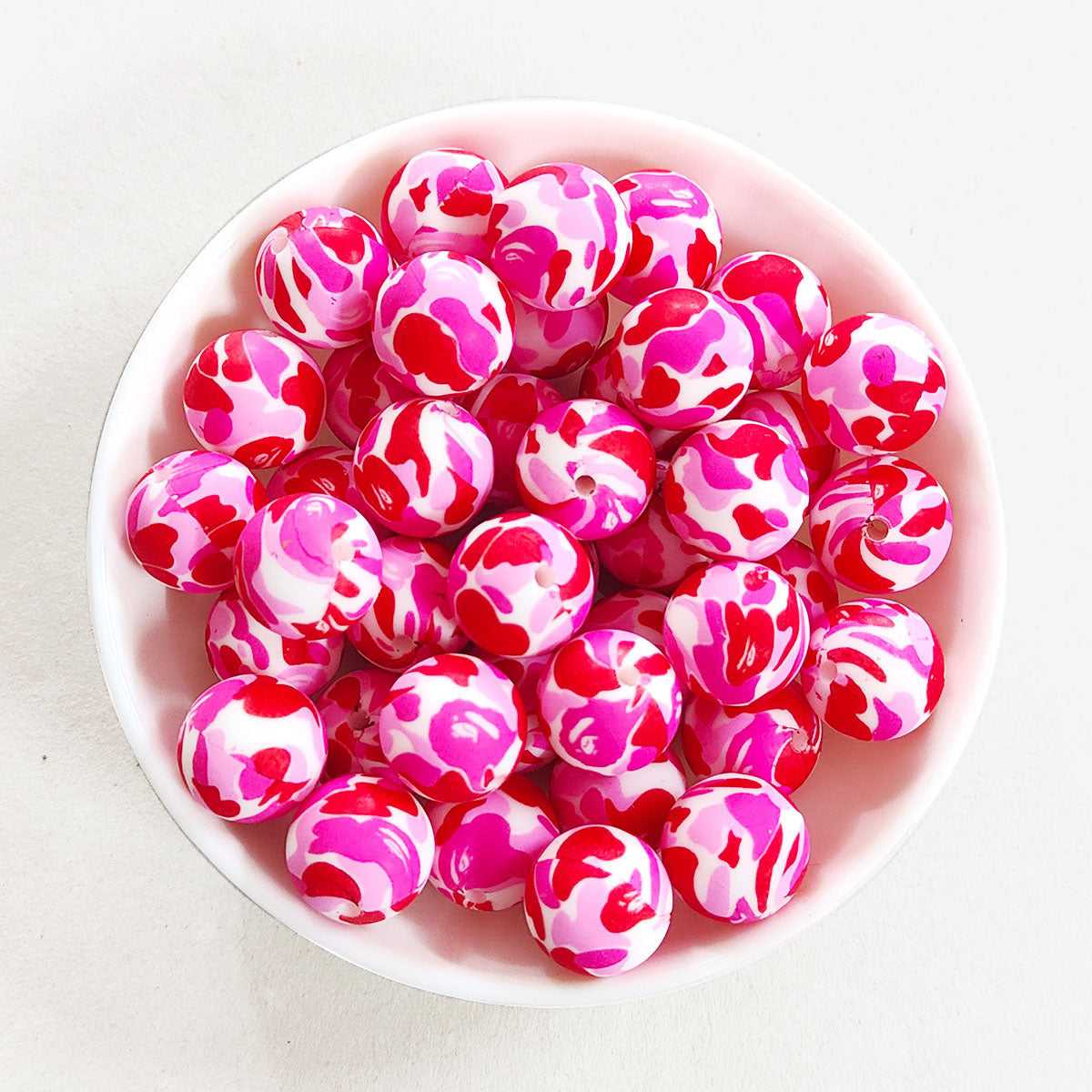 12/15mm Red Camo Silicone Beads - Round - #13