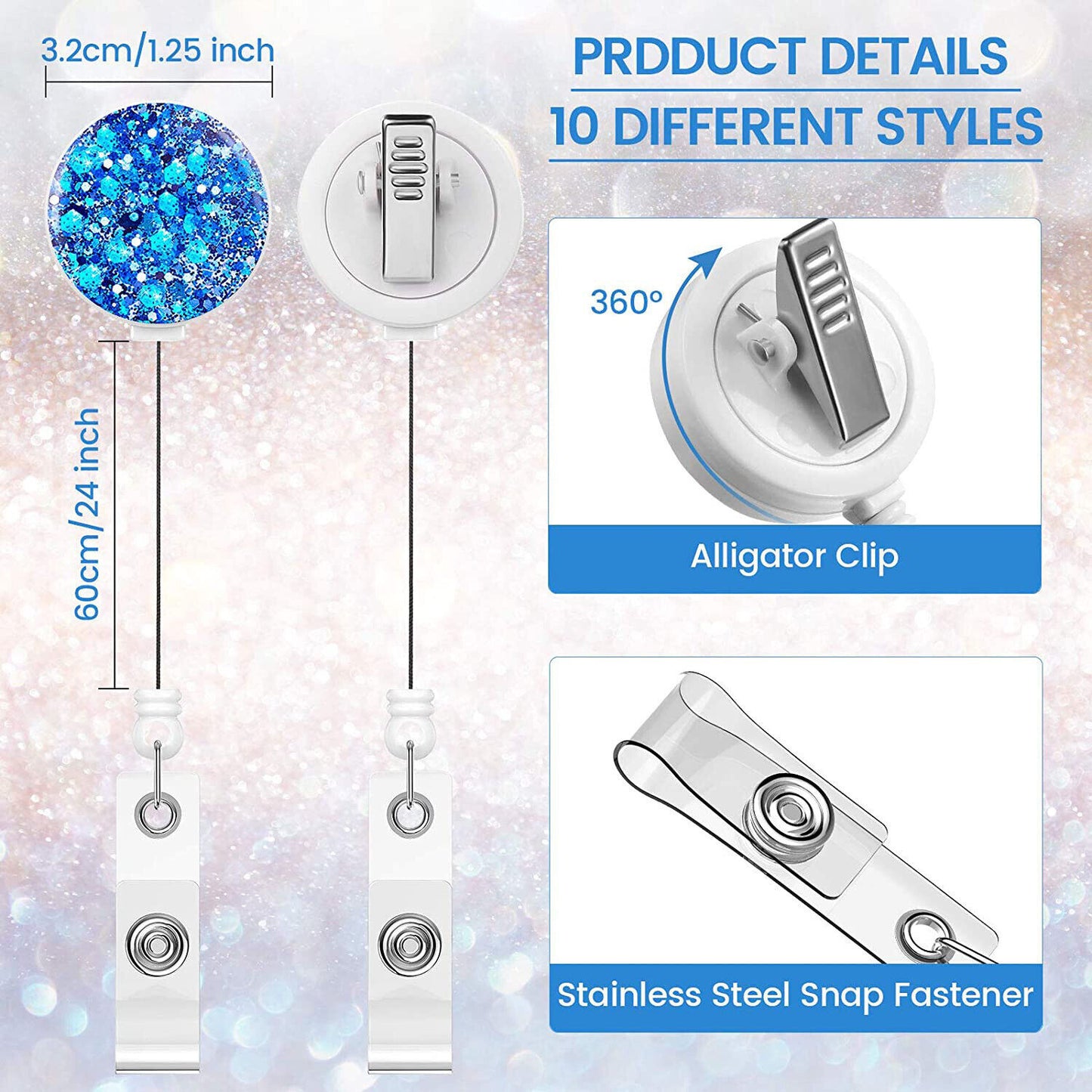 Glitter Retractable Badge Reel