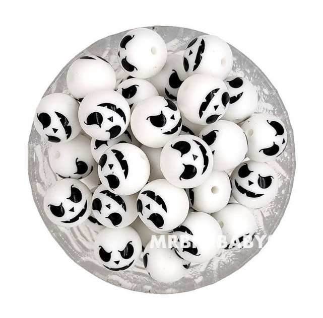 15mm Round Print Halloween Skull Silicone Beads