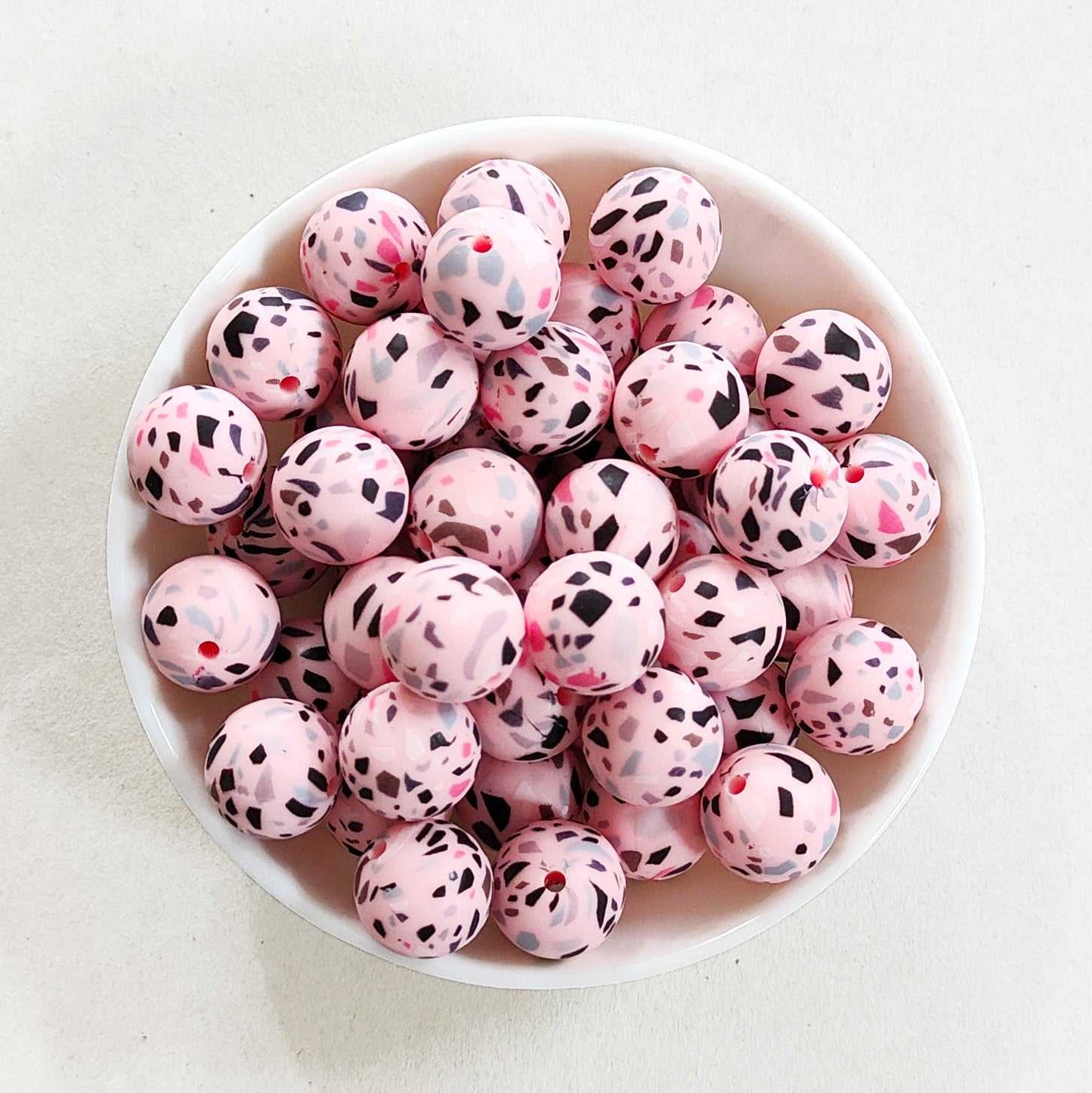 12/15mm Pink Terrazzo Silicone Beads - Round - #19