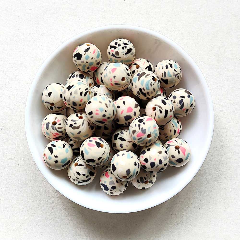 12/15mm Terrazzo Silicone Beads - Round - #20