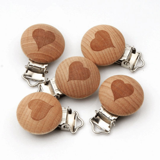 Wooden - Heart Pacifier Clips