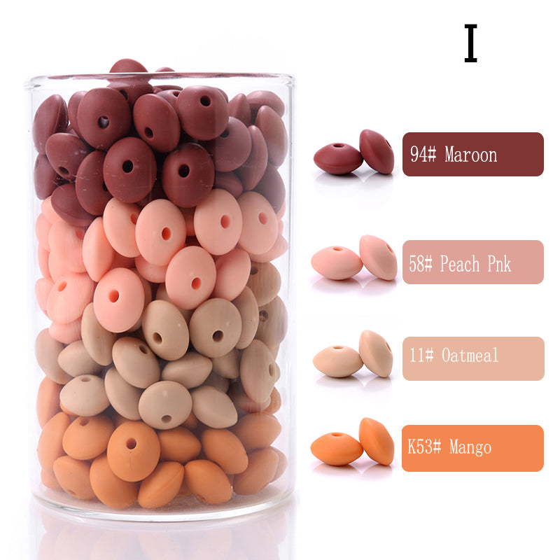 100Pcs/Lots Lentil/Saucer/Abacus Mix Colors Silicone Beads - 12*7mm
