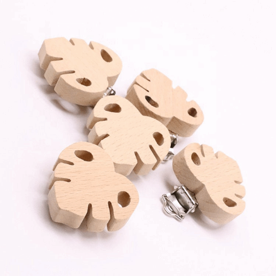 Beech Pacifier Clip - Monstera
