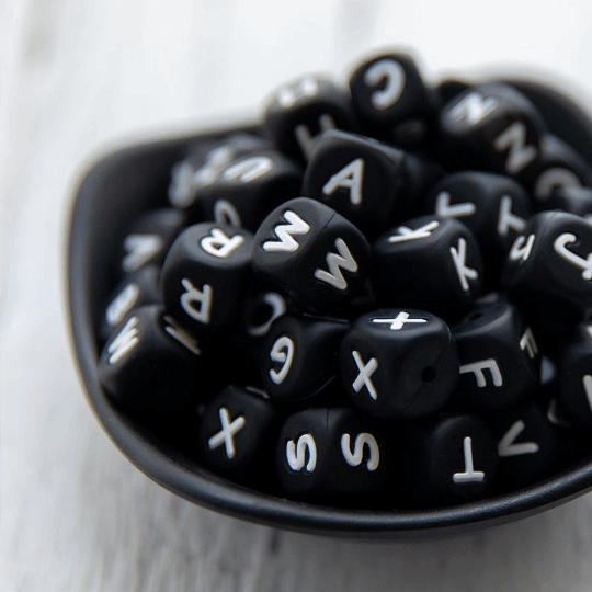 Silicone Beads Black Letters