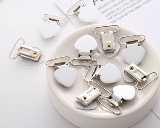 White Love Heart Pacifier Clips
