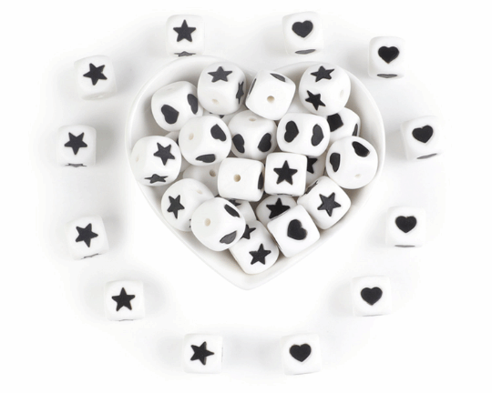 12mm Star&Heart Letter Beads - Square