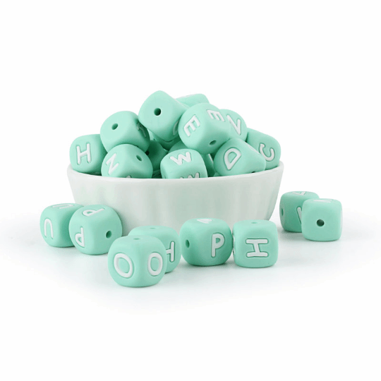 1 piece 12mm silicone letter bead food grade silicone alphabet bead in mint  green