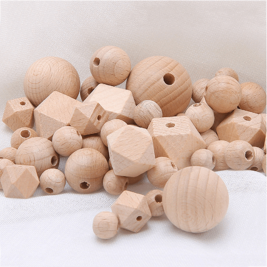 Beech Wood Beads - Hexagon/Round