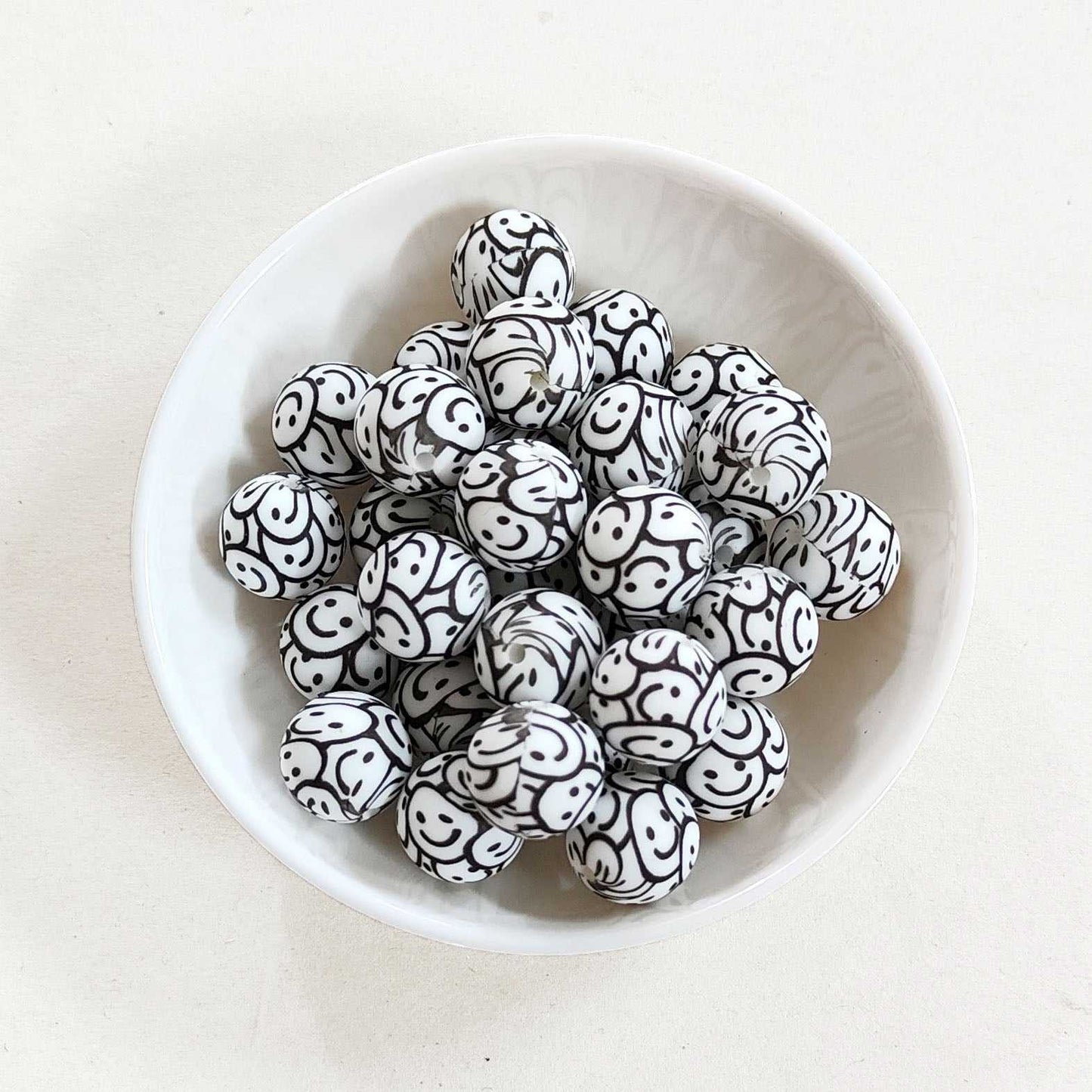 12/15mm Smiling Face Print Silicone Beads - Round - #44