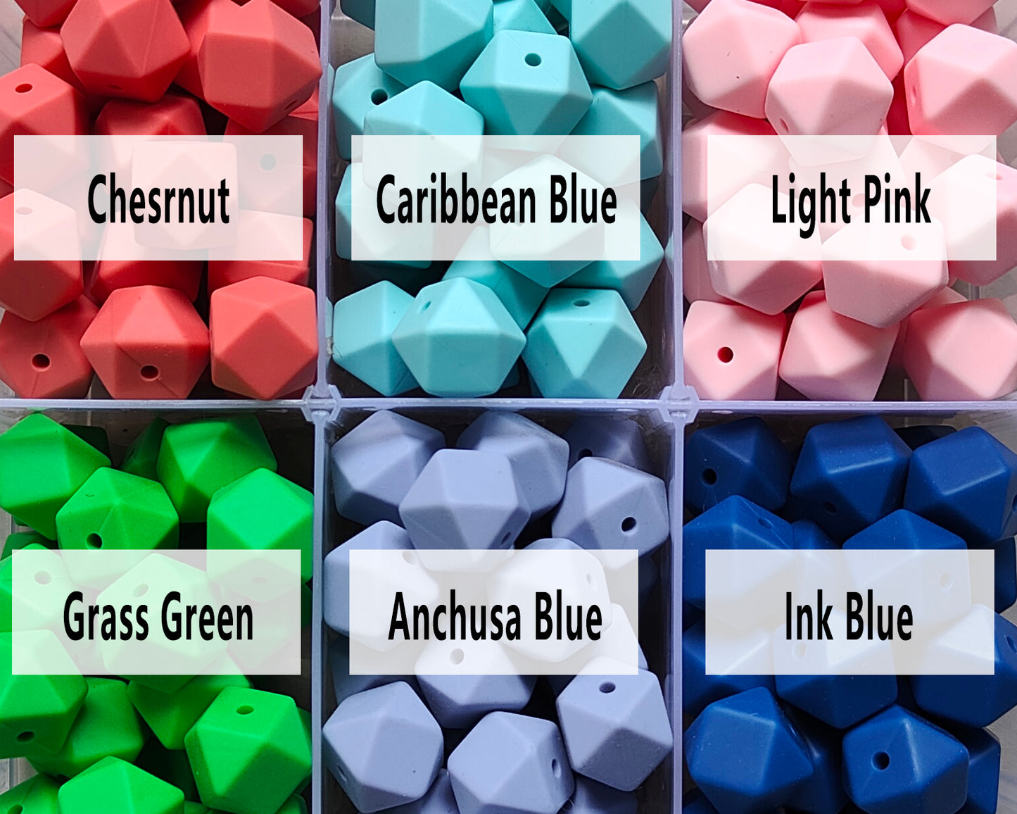 14/17mm Hexagon Silicone Beads #26 - #50