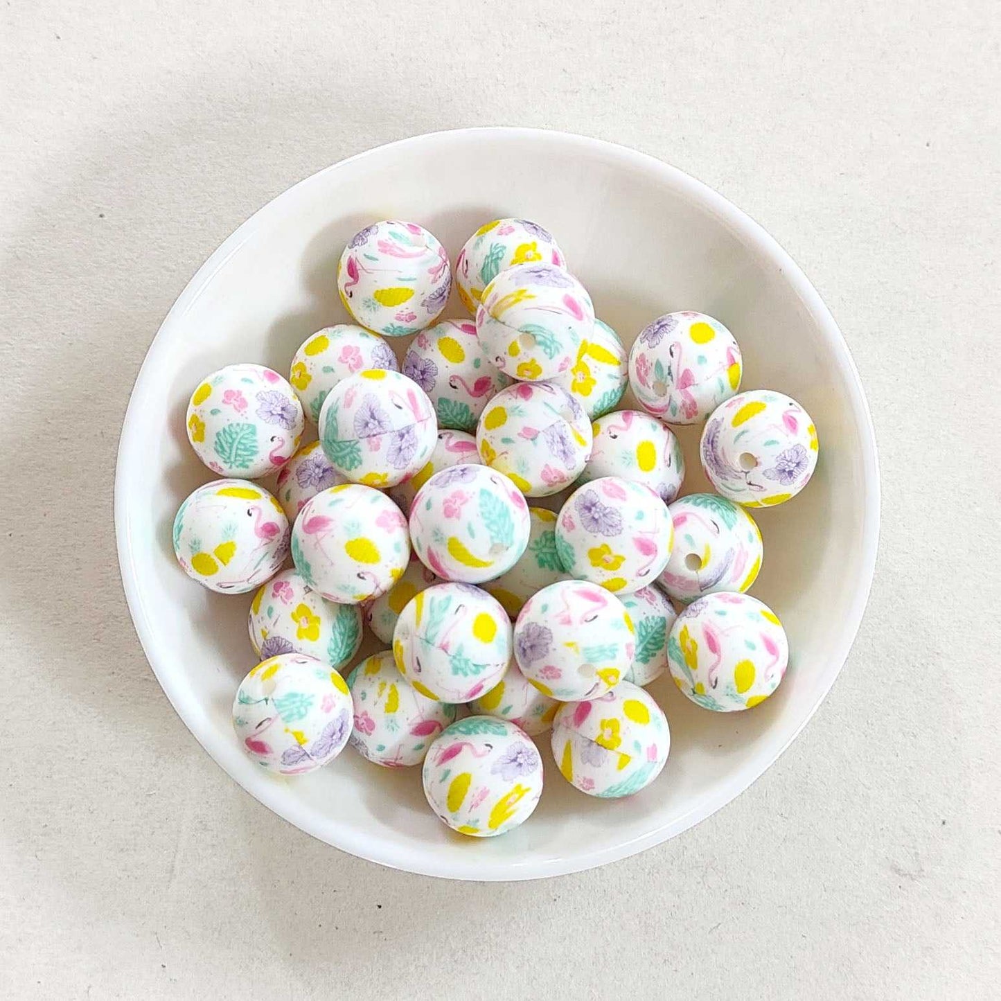 12/15mm Flamingo Print Silicone Beads - Round - #45