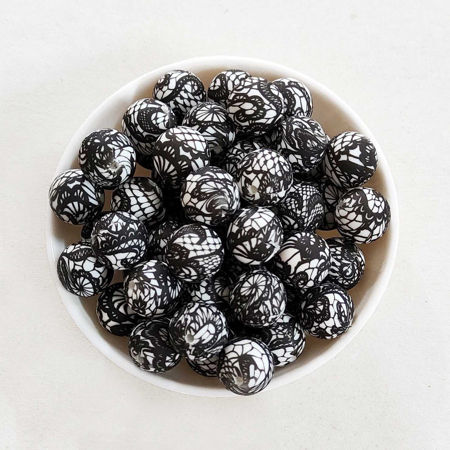 12/15mm Lace Print Silicone Beads - Round - #46