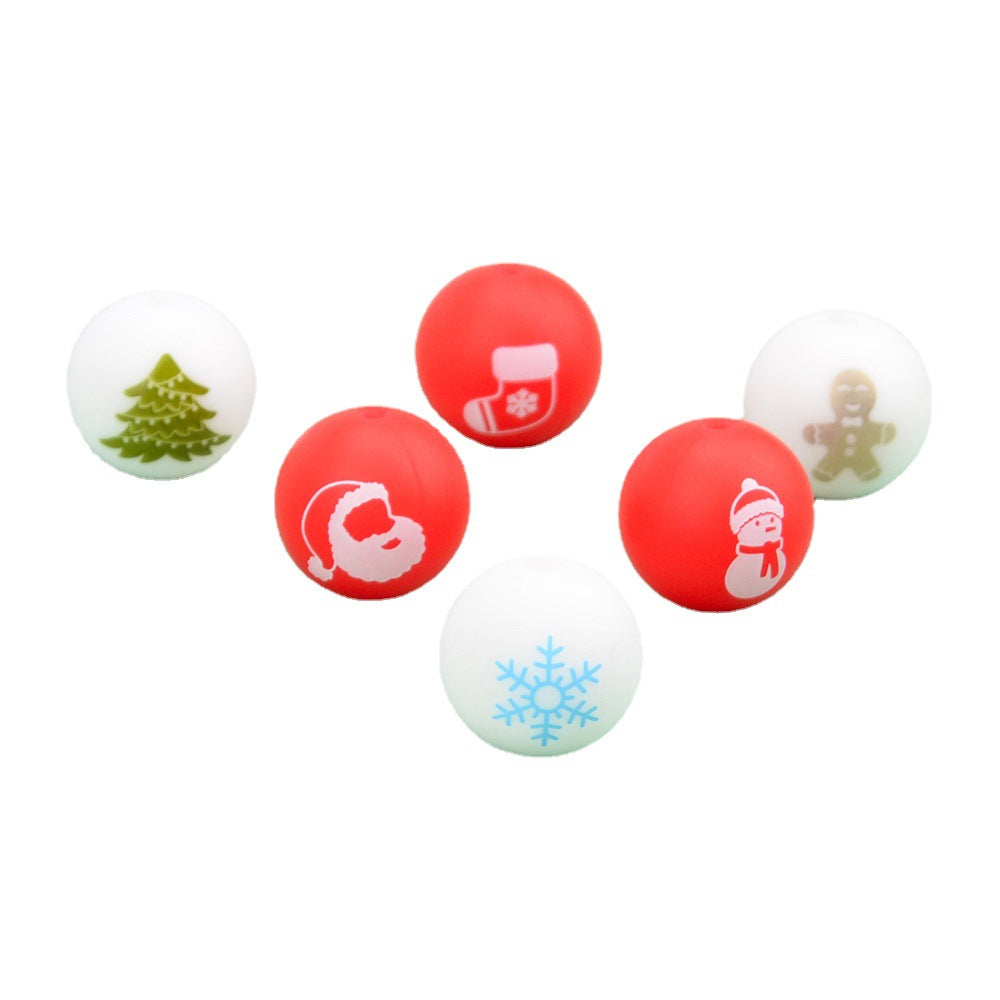 Christmas Beads Snowman Snowflake Tree 15mm Round Silicone Beads