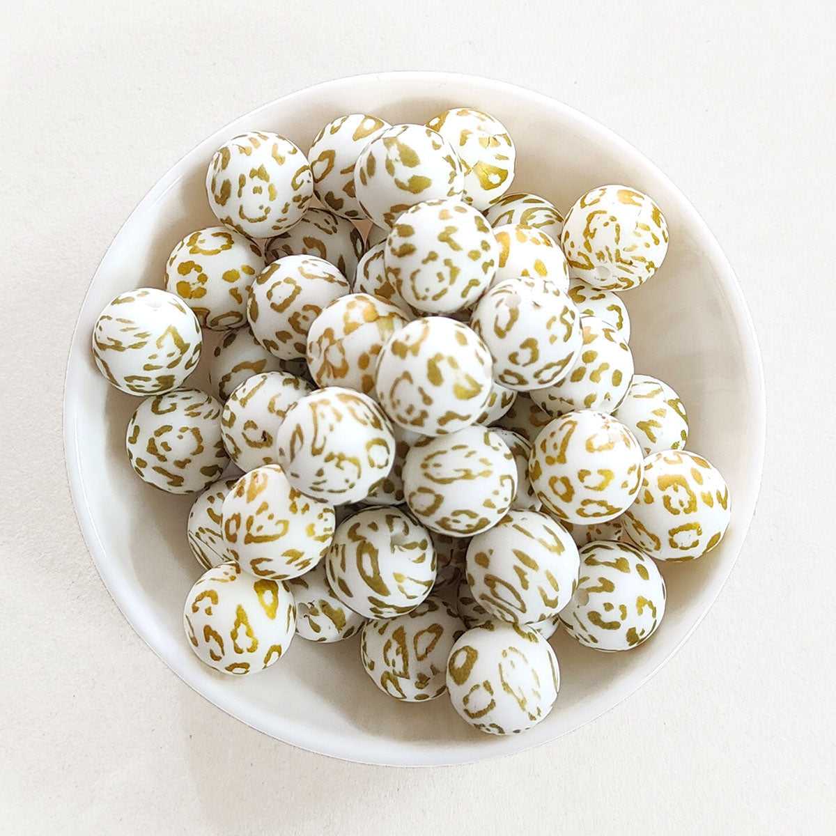 12/15mm Gold Leopard Silicone Beads - Round - #6