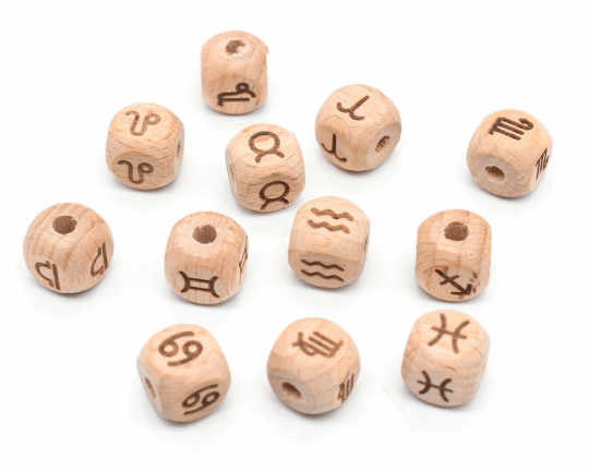 500Pcs Beech Zodiac Beads - 12mm