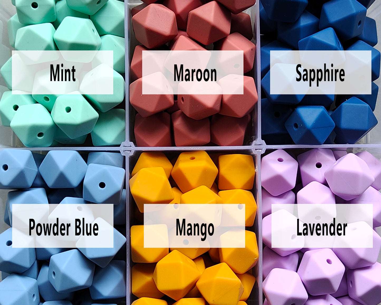 14/17mm Hexagon Silicone Beads #75 - #98