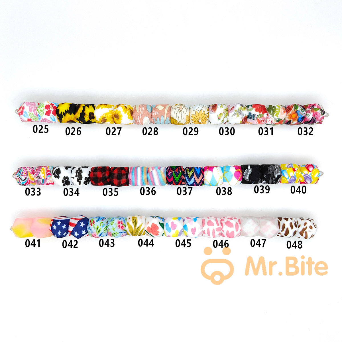 14mm Hexagon Print Silicone Beads