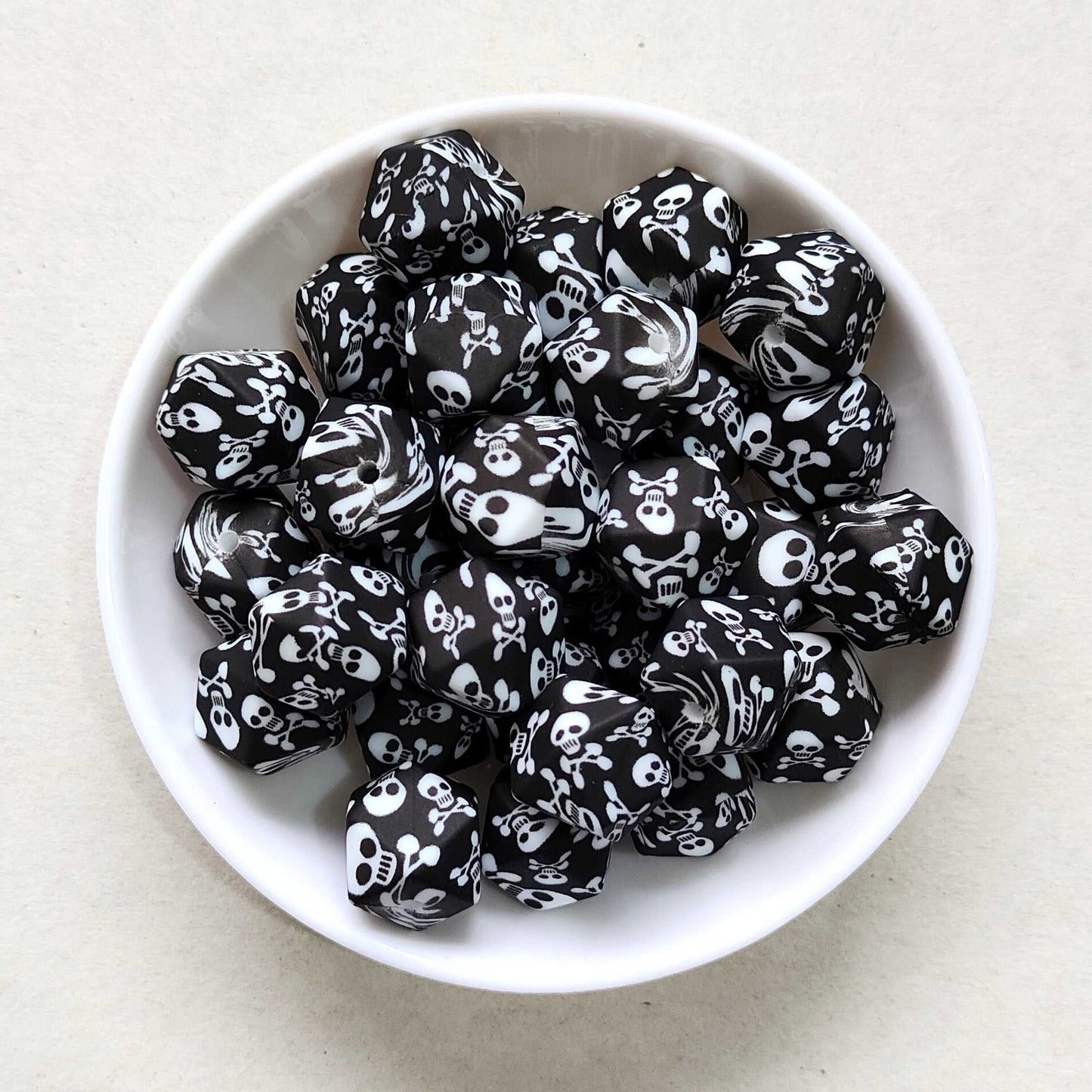 14mm Skull Print Silicone Beads - Hexagon - #14