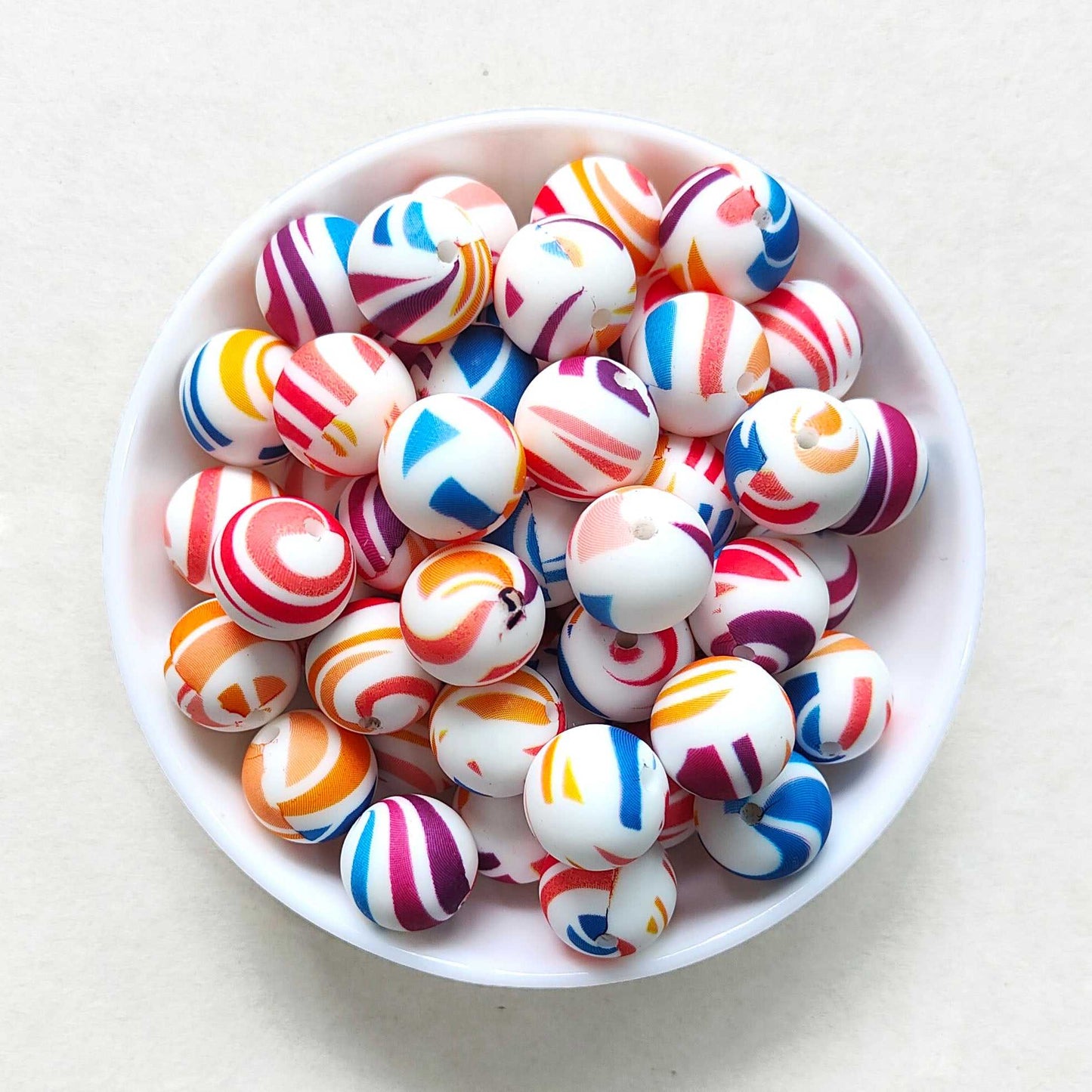 12/15mm Print Silicone Beads - Round