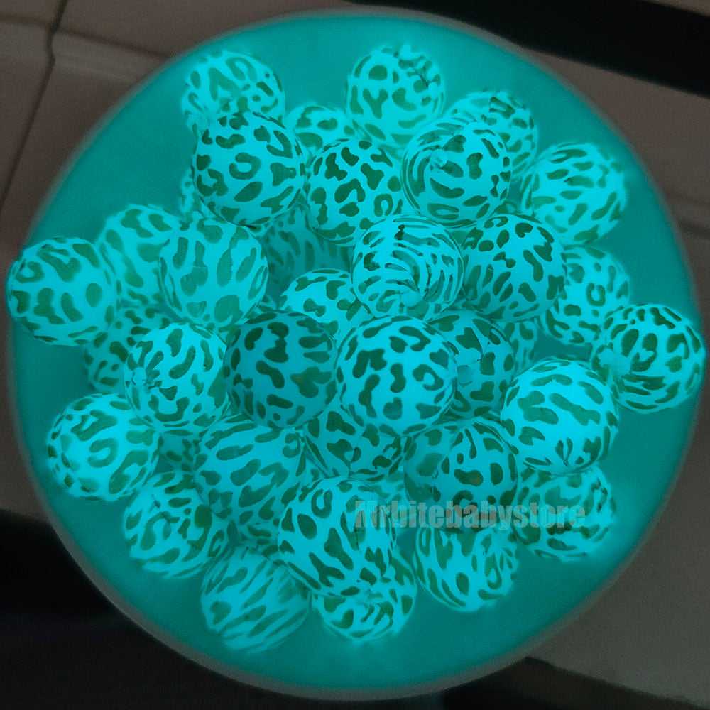 15mm Luminous Gold Leopard Silicone Beads - Round