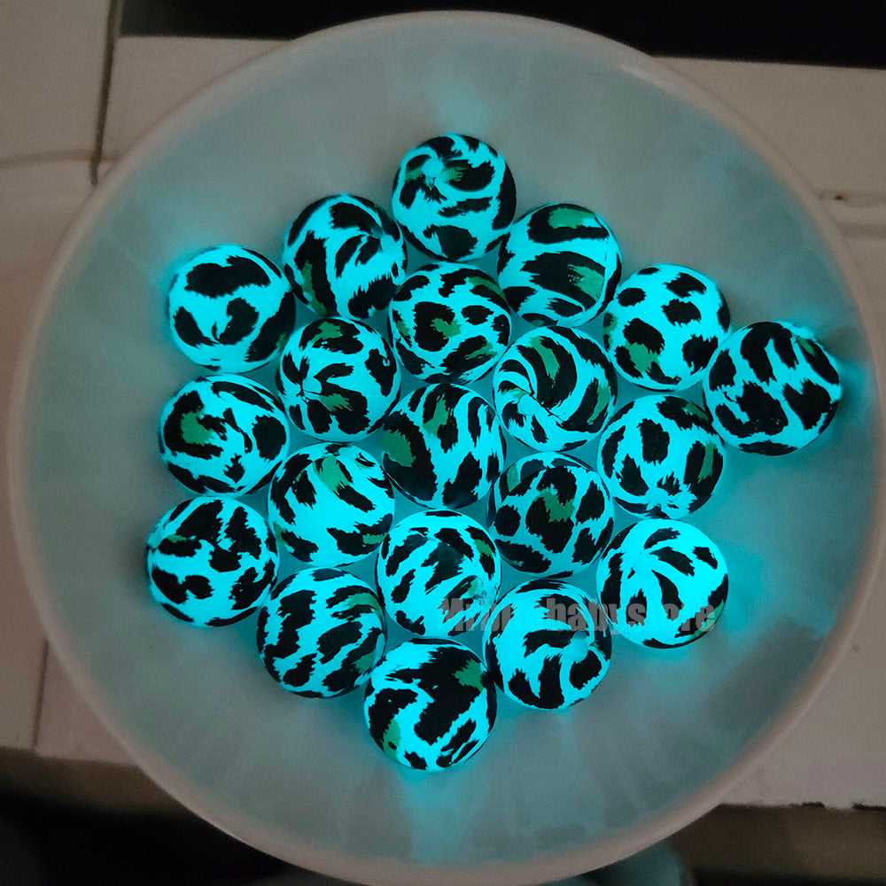 15mm Luminous Tiger Leopard Silicone Beads - Round