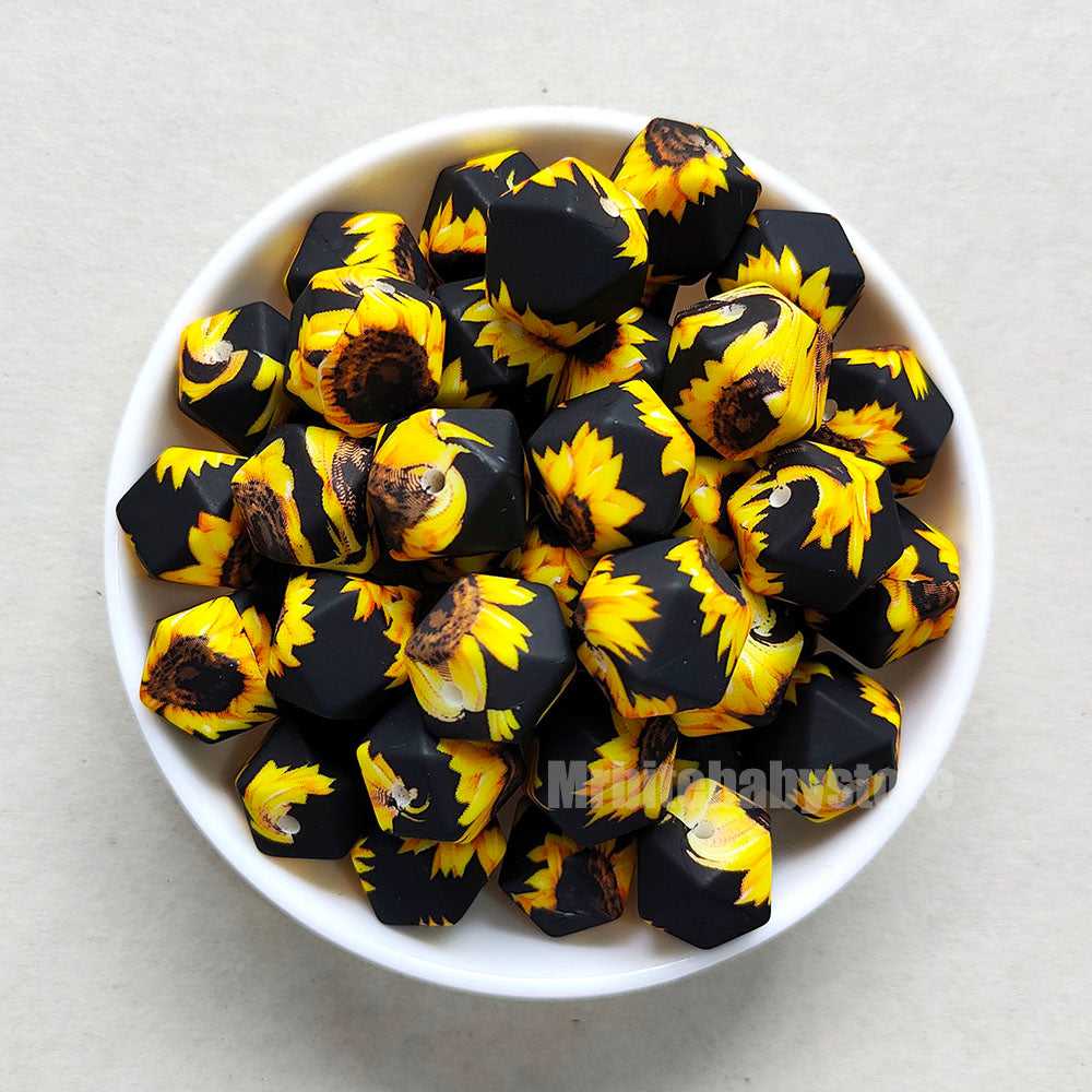 14mm Sunflower Silicone Beads - Hexagon - #41