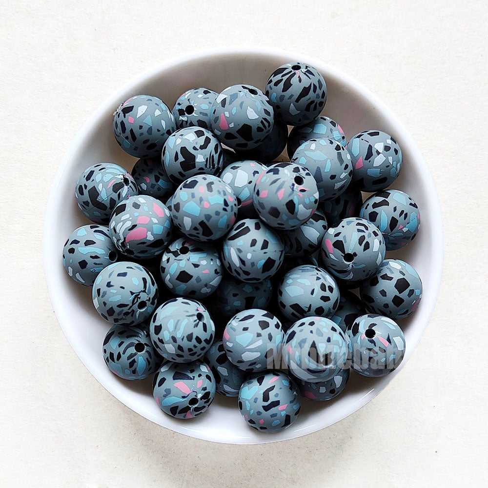 12/15mm Gray Terrazzo Silicone Beads - Round - #133