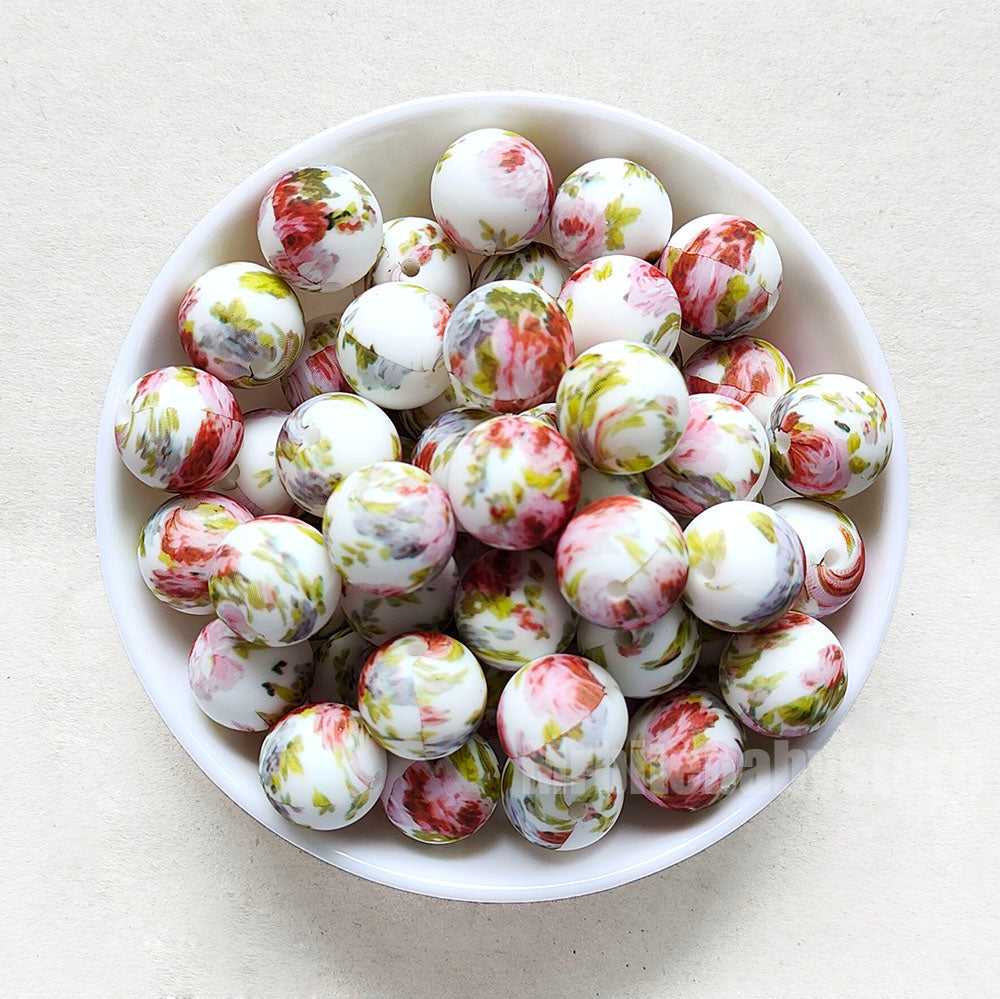 15mm Peony Silicone Beads - Round