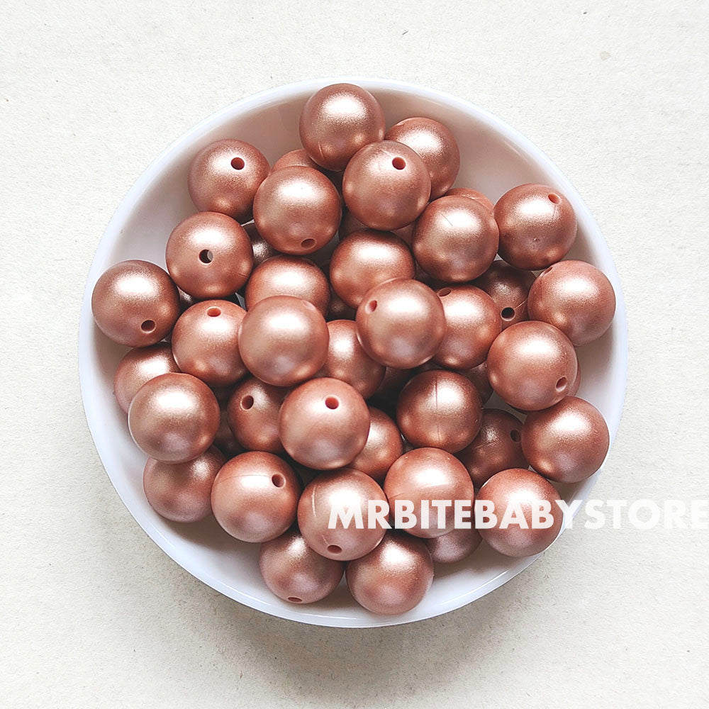 15mm Metallic Rose Gold Silicone Beads Round
