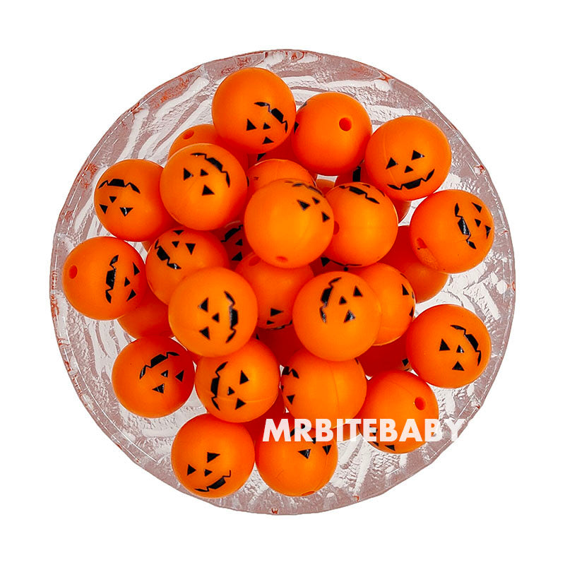 15mm Halloween Pumpkin Silicone Beads - Round