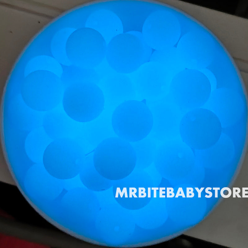 15mm Ocean Blue Glow In The Dark/Luminous Silicone Beads - Round