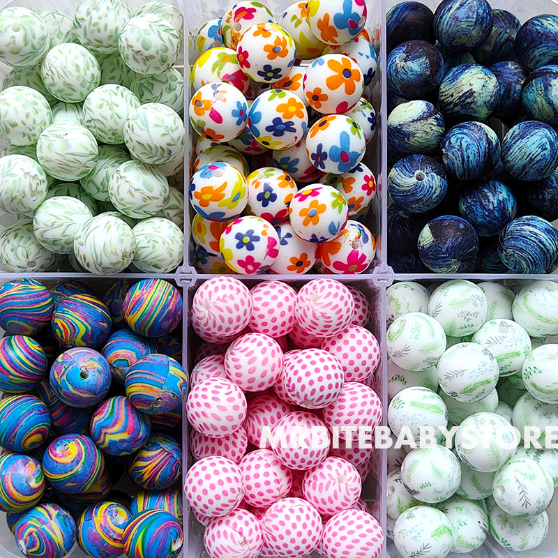 Round 15mm Printed Silicone Beads