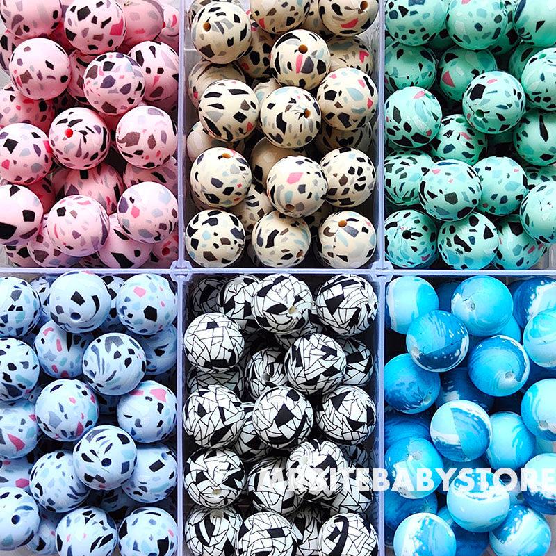 12/15mm Print Silicone Beads, #1 - #24