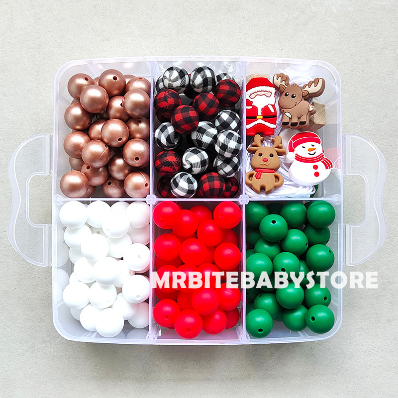 Snowman,Santa Claus,Elk Silicone Beads, 162Pcs Christmas Assorted Beads Kit