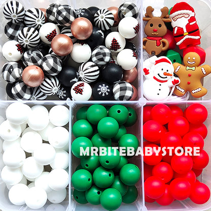 162Pcs Christmas Assorted Beads Kit,Gingerbread Man,Snowman,Santa Claus,Elk Silicone Beads