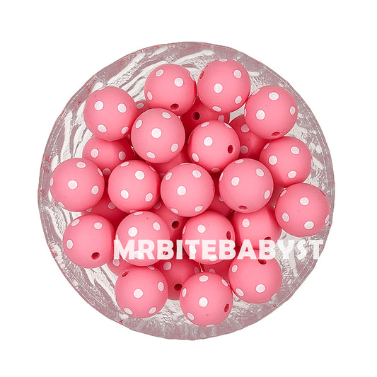 15mm Christmas Pink Dot Silicone Beads - Round