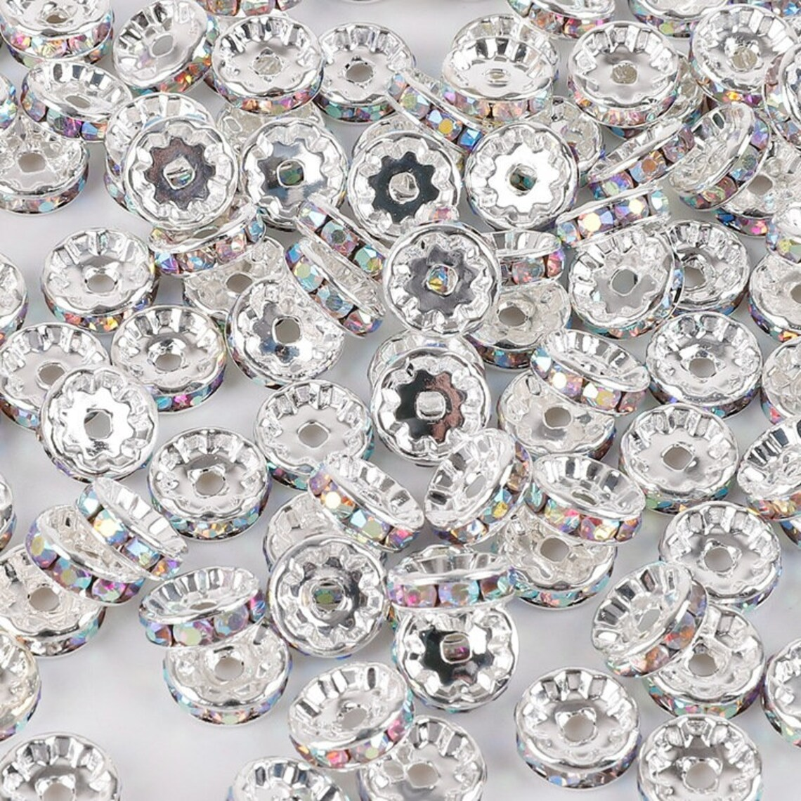 50Pcs/Lots 6mm/8mm/10mm Clear Rhinestone Crystal Rondelle Spacer Beads