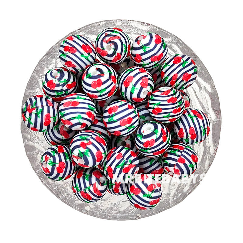 15mm Cherry Print Silicone Beads - Round