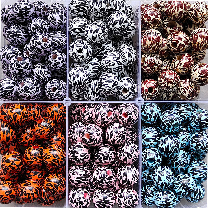 16mm Round Leopard Wood Beads