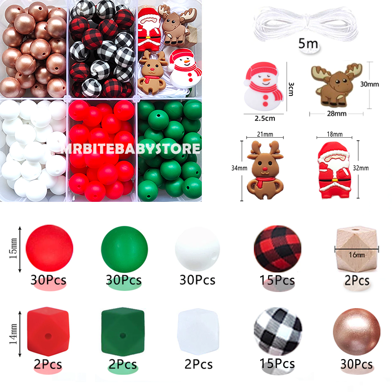 Snowman,Santa Claus,Elk Silicone Beads, 162Pcs Christmas Assorted Beads Kit