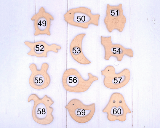 Natural Beech Wooden Animal Pendant Teether Toy