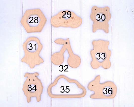 Natural Beech Wooden Animal Pendant Teether Toy